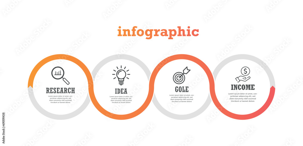 the golden business buttons charts with four timeline... Business process. Timeline infographics with 4 steps, and options ...