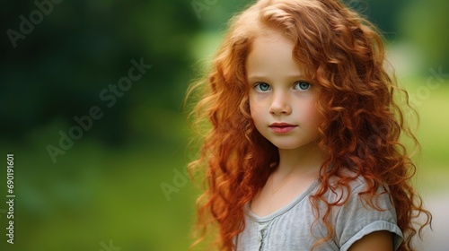 A little girl with red hair and blue eyes photo