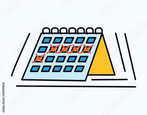 Menstruation element of colorful set. Menstruation-themed design incorporate an outlined calendar to symbolize the tracking of menstrual cycles. Vector illustration.