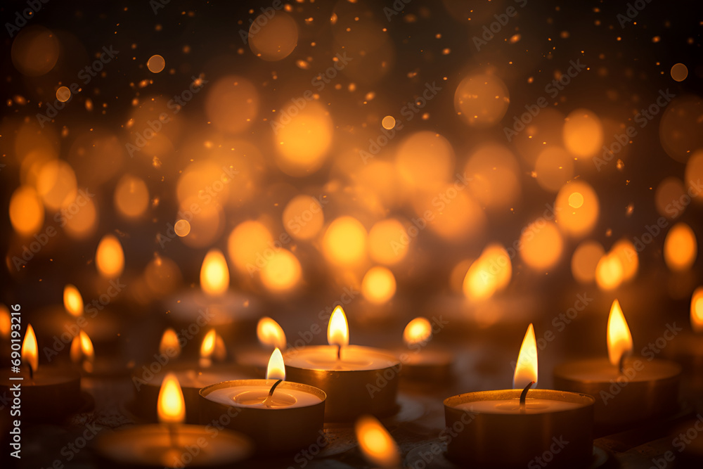 Burning candles on dark surface. Generated AI Burning candles on dark surface. Generated AI