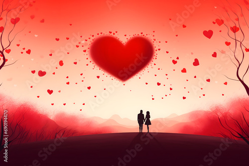 valentines day background, social media background for vday, full of romance cards with love, red rose and candles © fadi
