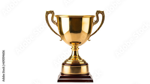 Gold trophy on white transparent background, shining and standing tall.