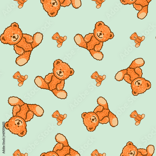 Teddy Bear pattern cartoon style with pastel color background, adorable, cute, and funny