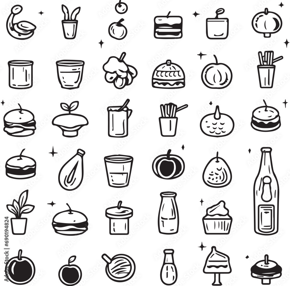 set of food vector icons isolated on white background