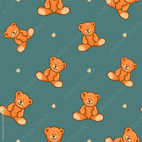 Teddy Bear pattern cartoon style with pastel color background, adorable, cute, and funny