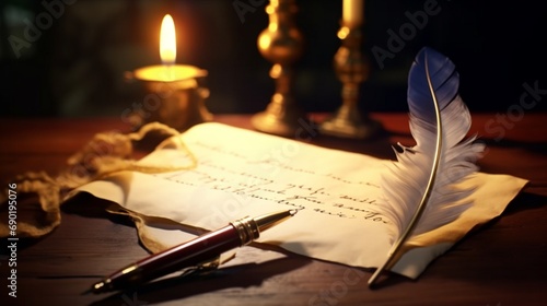 Background of author, law, or final will and testament legal concerns using a quill pen