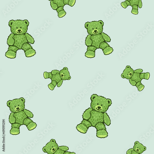 Teddy Bear pattern cartoon style with pastel color background, adorable, cute, and funny