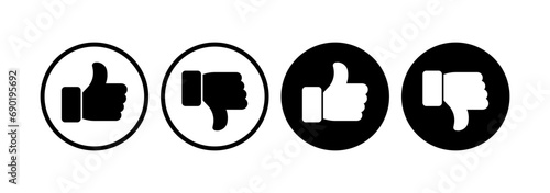 Finger up and down icons. Silhouette, black, thumbs up icons, thumbs down in a circle. Vector icons photo