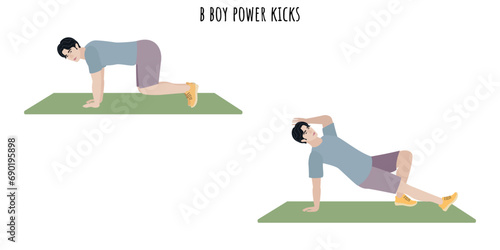 Asian young man doing b boy power kicks exercise