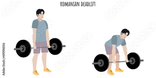 Asian young man doing romanian deadlift exercise