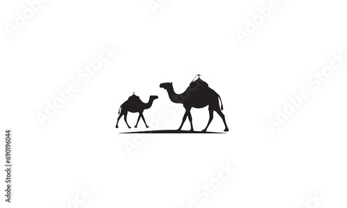Arabian Logo caravan Camels in desert dunes. Camel black Logo design template white background 
