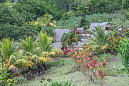 Jardins de la Savane aux esclaves aux 3 îlets, Martinique. Jardins exotique des Antilles Françaises.	 photo