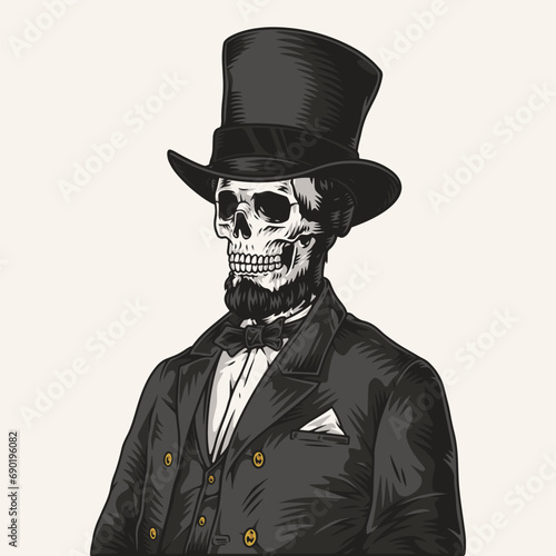 Lincoln skeleton monochrome vintage sticker
