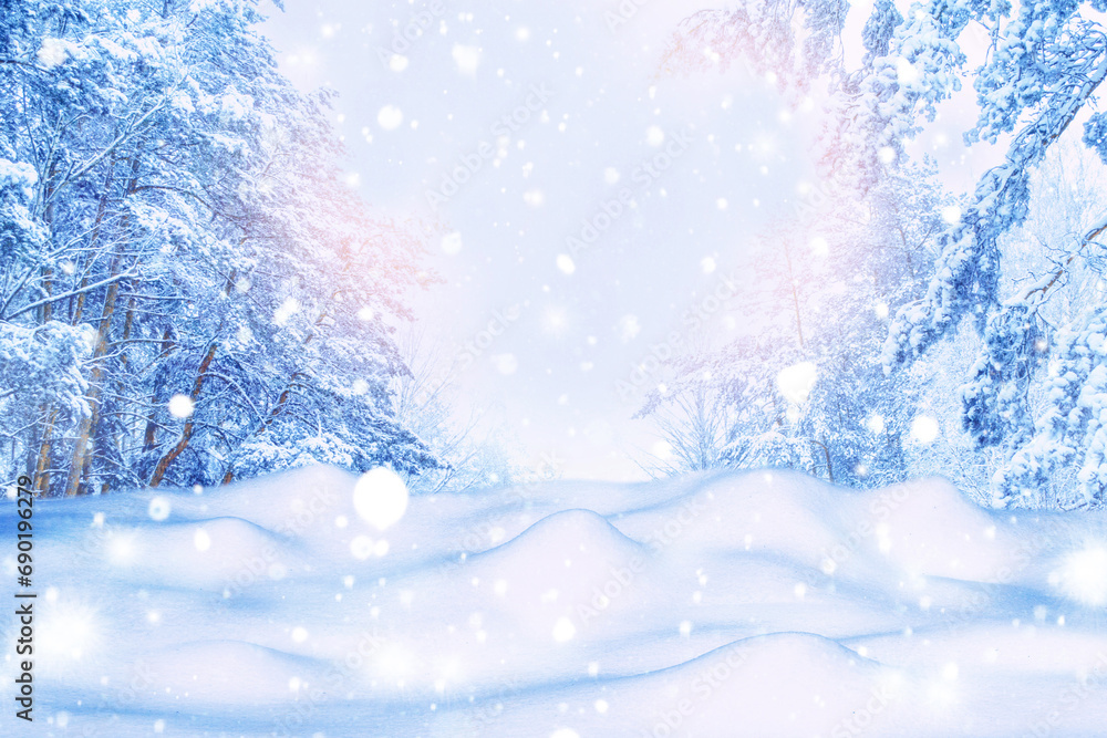 Landscape. Frozen winter forest with snow covered trees. Landscape. Frozen winter forest with snow covered trees.