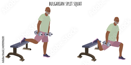 Senior man doing bulgarian split squat exercise