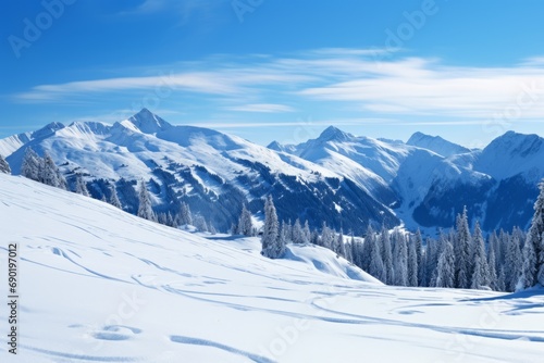 A winter wonderland of snow-covered mountains, inviting snowboarders © Radmila Merkulova