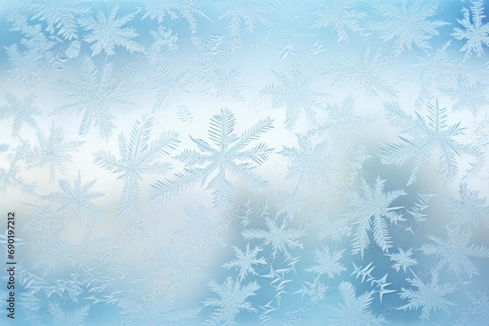 Window adorned with delicate snow patterns, providing a serene wallpaper background