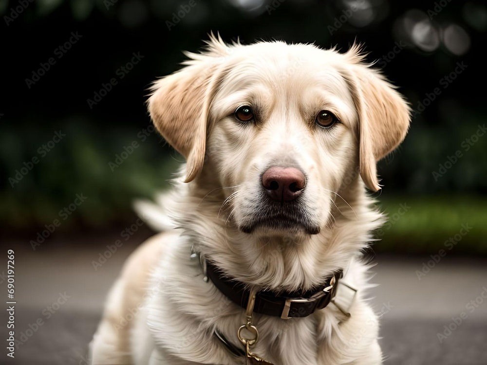 Realistic Golden Retriever Labrador with Collar Looking at Camera Portrait Illustration