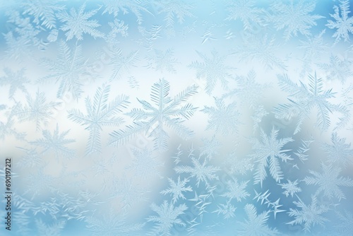 Window adorned with delicate snow patterns, providing a serene wallpaper background © Radmila Merkulova