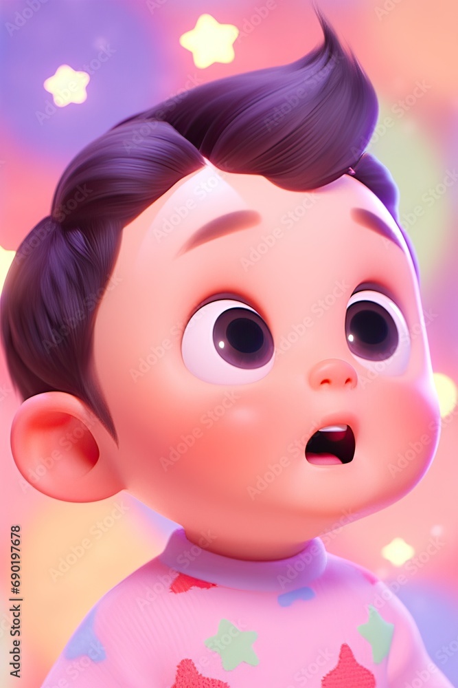 3D child illustration, healthy and cute baby childhood life scene concept illustration 3D child illustration, healthy and cute baby childhood life scene concept illustration