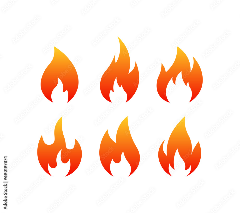 Fire icons. Flat, yellow, fire icon set. Vector icons Fire icons. Flat, yellow, fire icon set. Vector icons