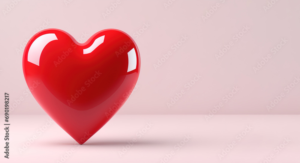 Inflated red heart on pink background with copy space. Symbol of Valentines Day