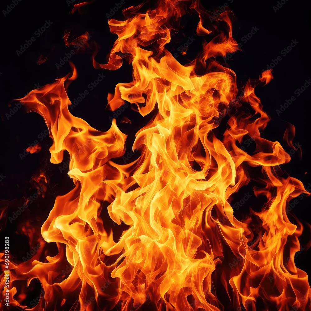 fire flames with glowing particles isolated on black background fire flames with glowing particles isolated on black background