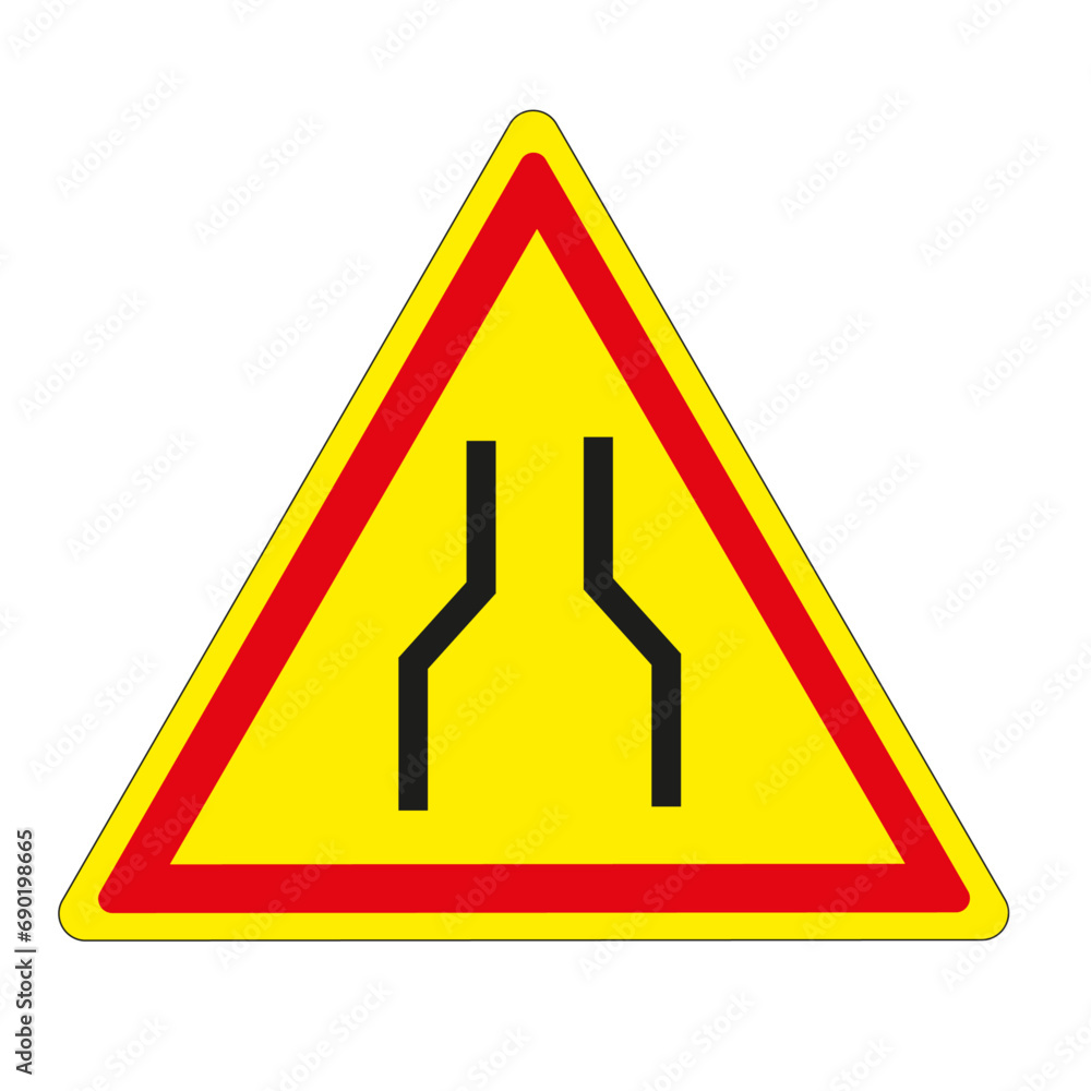 Panneau de signalisation temporaire français rétrécissement de la chaussée Panneau de signalisation temporaire français rétrécissement de la chaussée