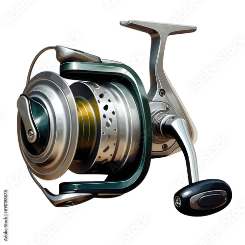 Fishing reel isolated on a white or transparent background, png