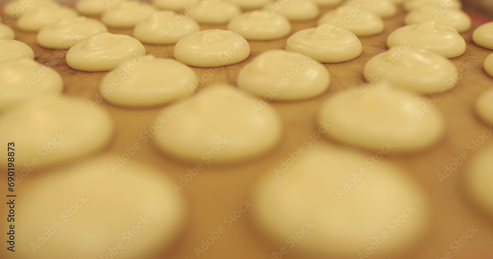 Beautiful and even rows of squeezed cream for cooking in the oven. Pastry cooking Beautiful and even rows of squeezed cream for cooking in the oven. Pastry cooking