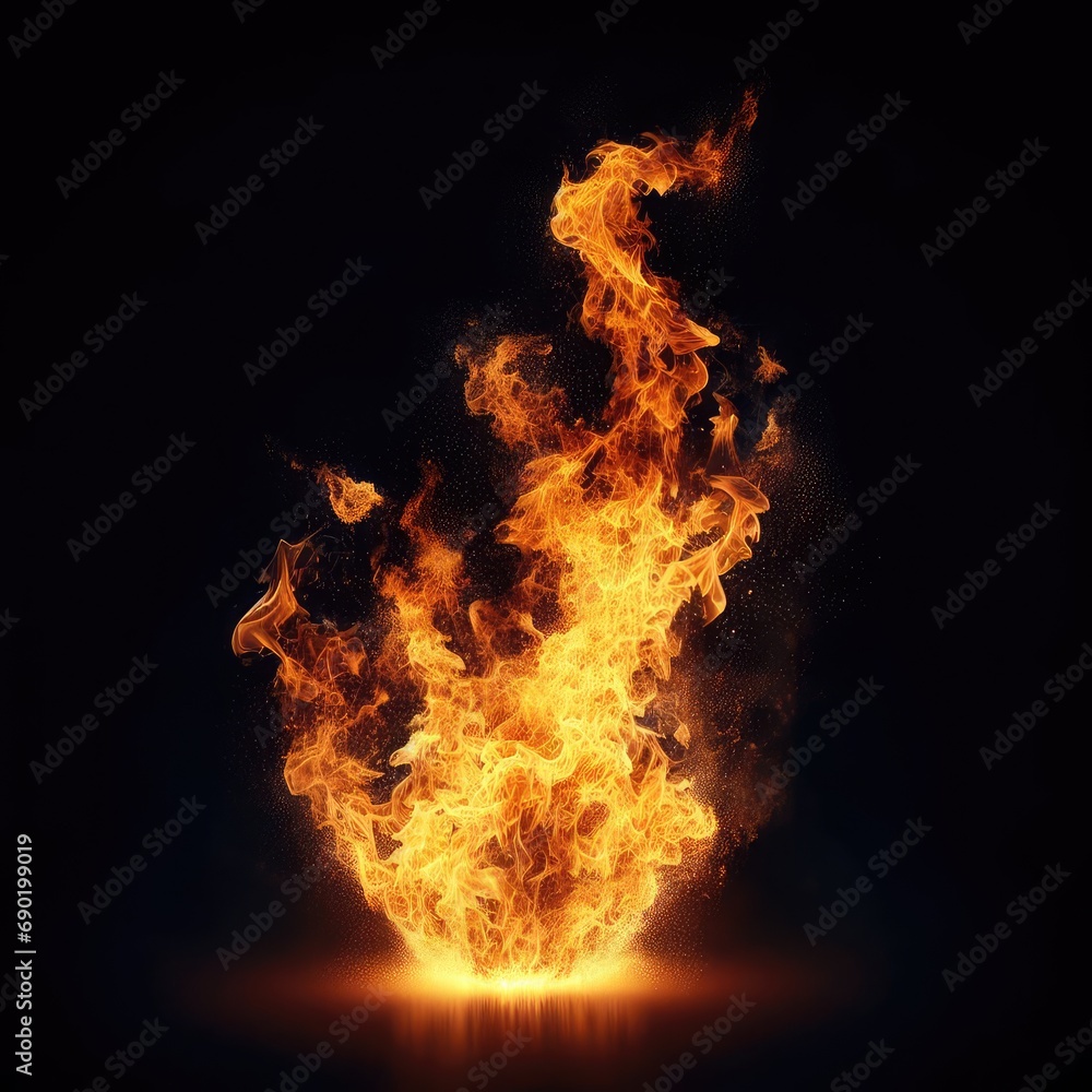 fire flames with glowing particles isolated on black background fire flames with glowing particles isolated on black background