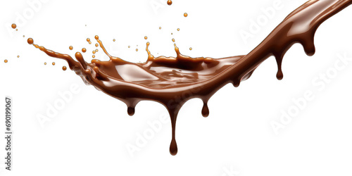Pouring chocolate dripping isolated on transparent or white background, png photo