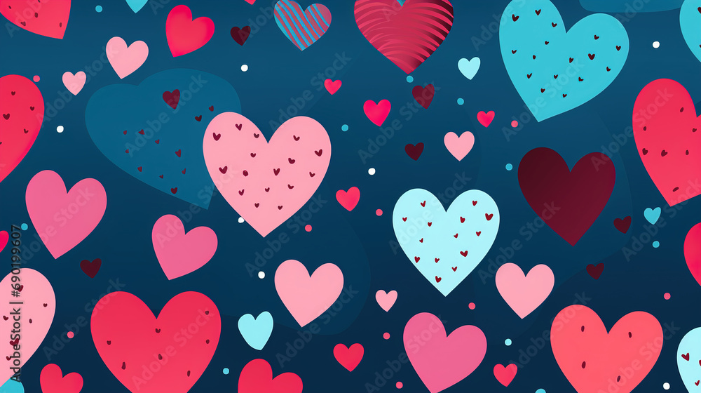 Red and pink hearts on blue background. Happy Valentines Day Red and pink hearts on blue background. Happy Valentines Day