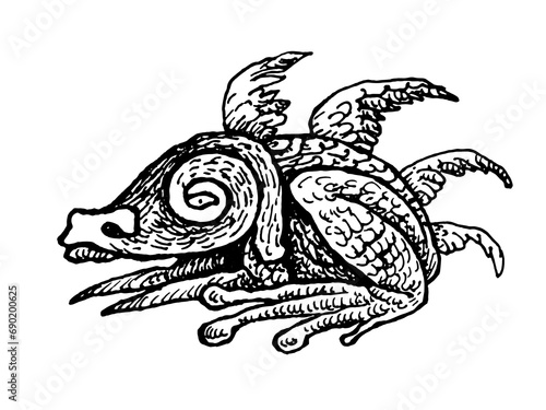 Frog Cow Wings Hypnosis Fairy Tale Mystery Enchanted Stamp Seal Ex Libris Ink