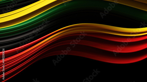 Abstract geometric black, red, yellow, green colored stripes. Black History Month color background with copy space