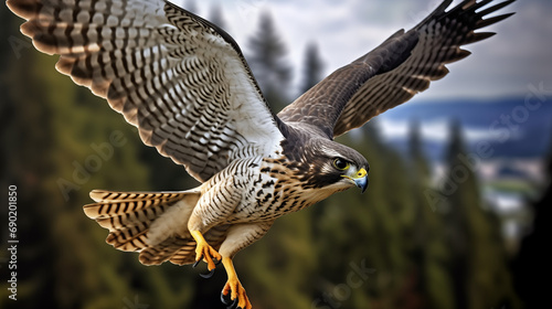 Powerful falcon in flight. Predator in the wild. Generative ai.