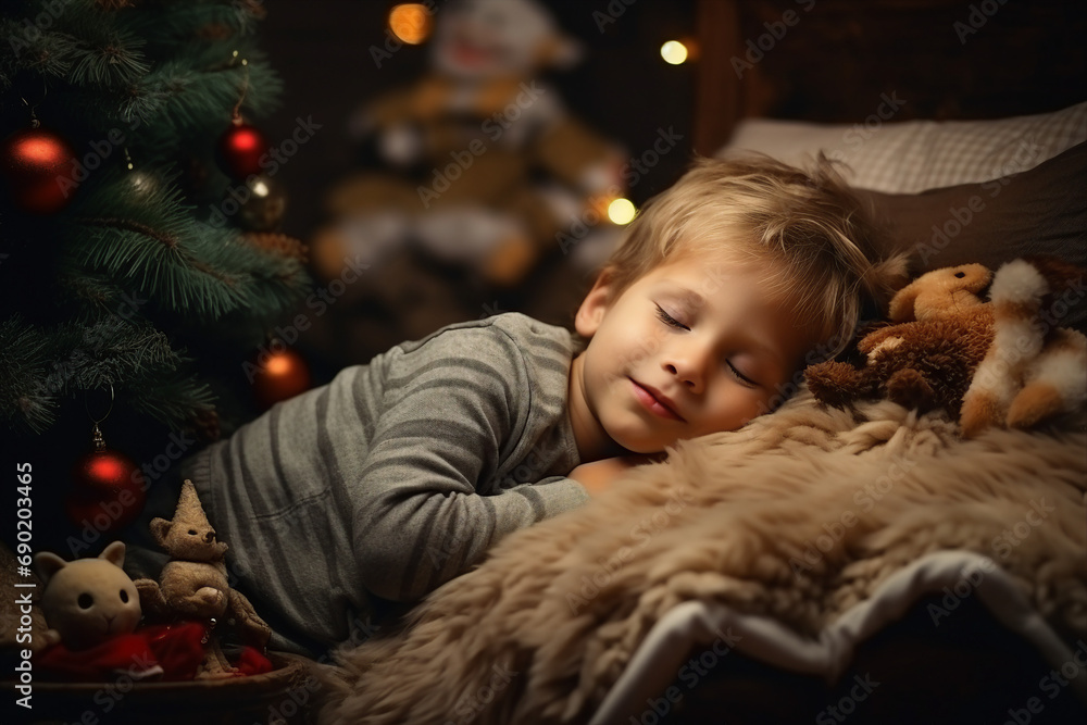 AI generated picture image of cute sweet child sleeping new year magic night AI generated picture image of cute sweet child sleeping new year magic night