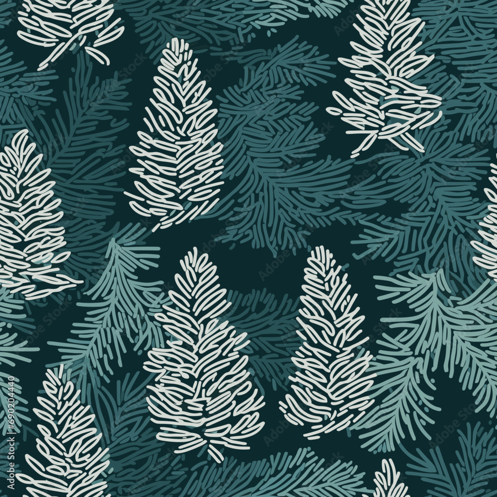Winter Coniferous  Forest Pattern - seamless vector design for Christmas decoration