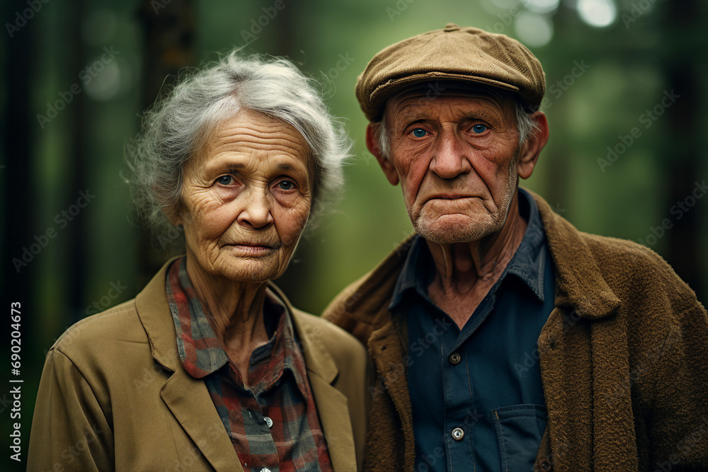 Generative ai photo image of old people walking in green forest together Generative ai photo image of old people walking in green forest together