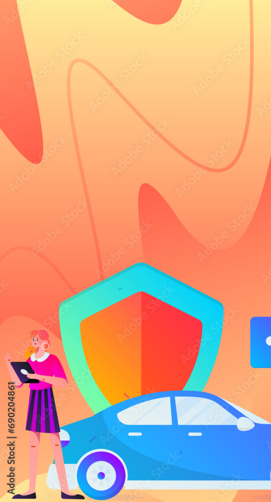 Fototapeta premium Buy insurance for car flat character vector concept operation illustration