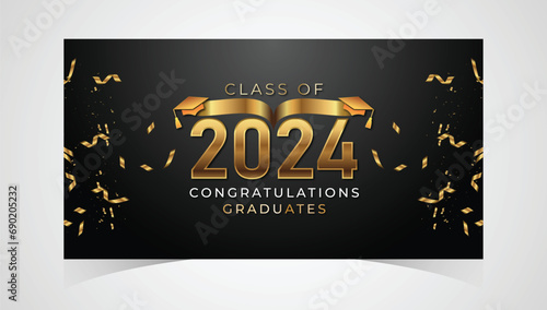 Class of 2024 Congratulations Graduates. Academic Cap and Diploma Graduation Ceremony. Vector Template for Senior Class of University, Year 2024 Banner, Party, High School or College Graduate