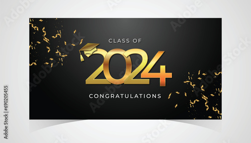 Class of 2024 Congratulations Graduates. Academic Cap and Diploma Graduation Ceremony. Vector Template for Senior Class of University, Year 2024 Banner, Party, High School or College Graduate