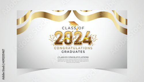 Class of 2024 Congratulations Graduates. Academic Cap and Diploma Graduation Ceremony. Vector Template for Senior Class of University, Year 2024 Banner, Party, High School or College Graduate
