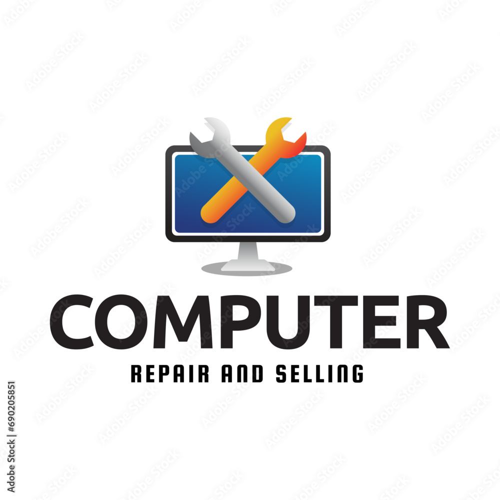 Desktop computer logo design isolated on white background Desktop computer logo design isolated on white background
