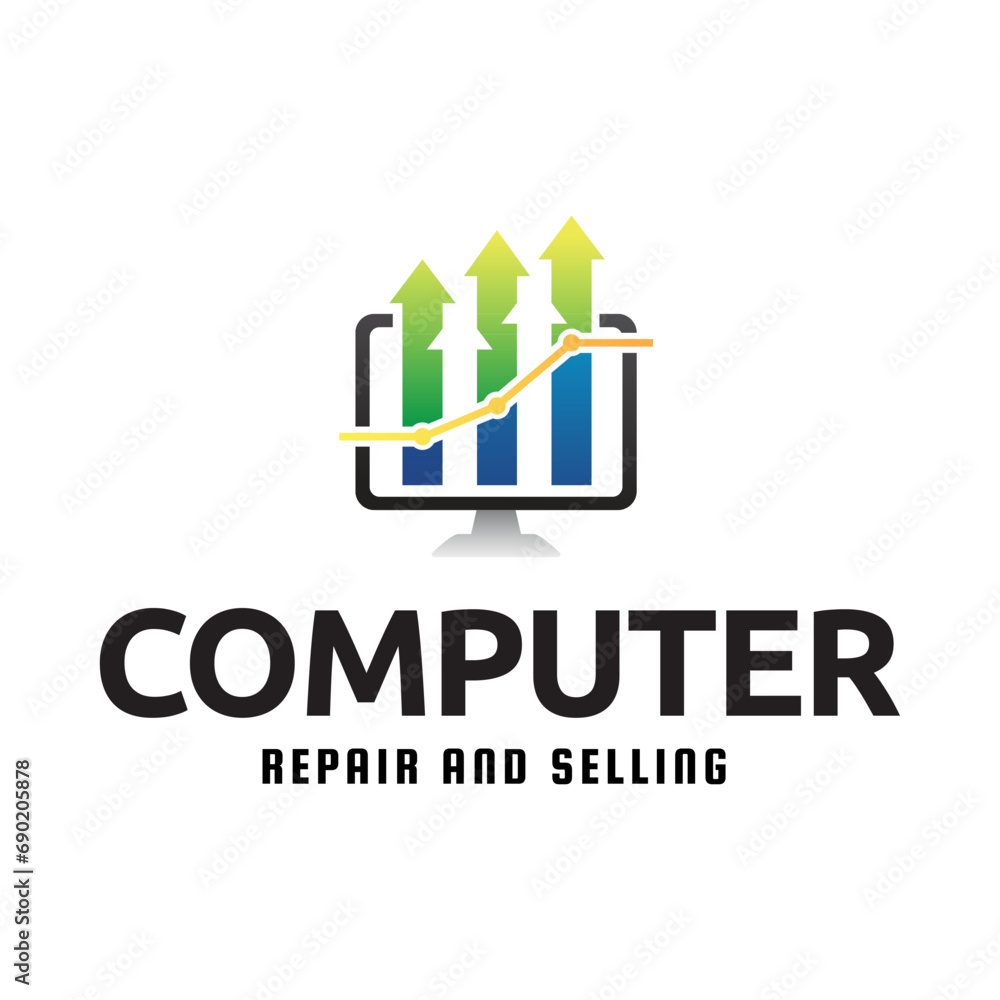 Desktop computer logo design isolated on white background Desktop computer logo design isolated on white background