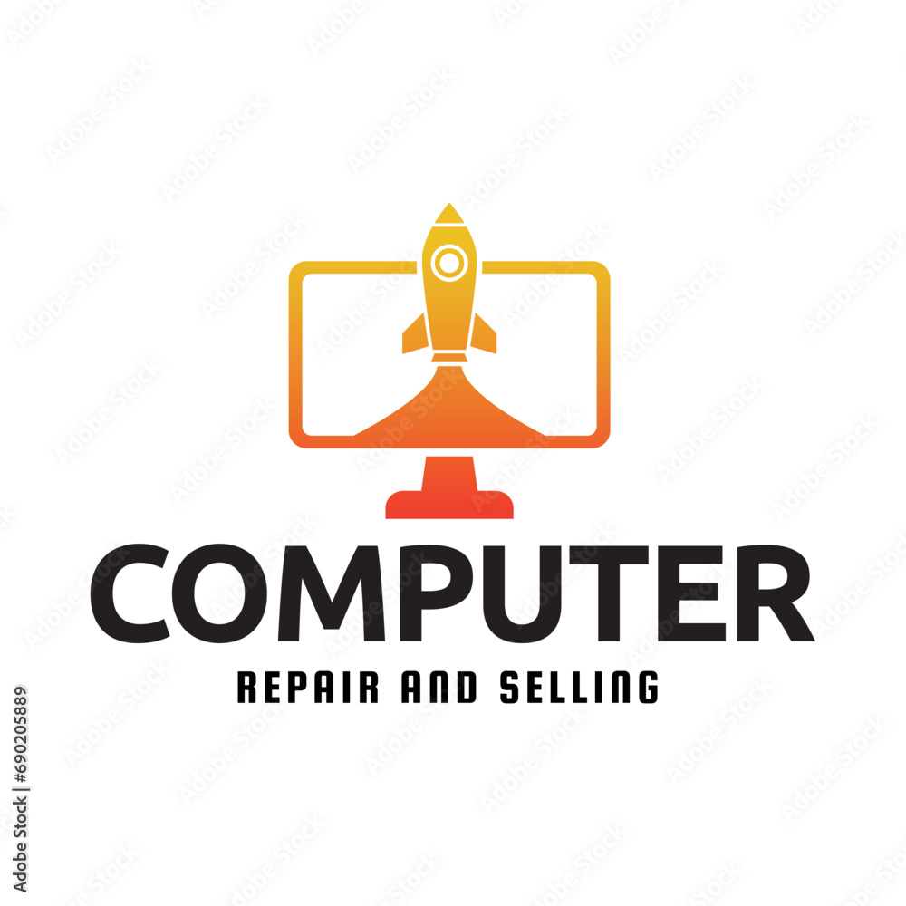 Desktop computer logo design isolated on white background Desktop computer logo design isolated on white background