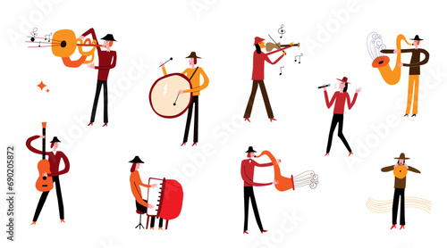 Musicians band  vector illustration , people playing musical instruments , isolated cartoon design elements
