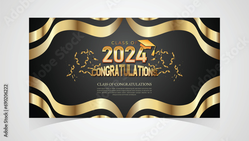Class of 2024 Congratulations Graduates. Academic Cap and Diploma Graduation Ceremony. Vector Template for Senior Class of University, Year 2024 Banner, Party, High School or College Graduate