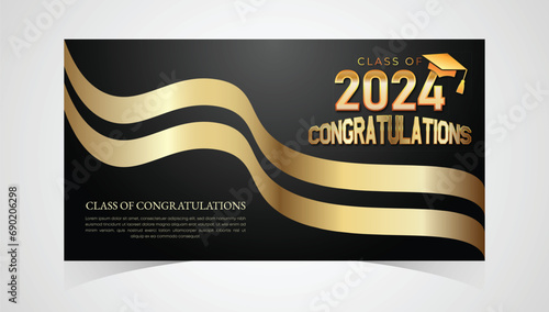 Class of 2024 Congratulations Graduates. Academic Cap and Diploma Graduation Ceremony. Vector Template for Senior Class of University, Year 2024 Banner, Party, High School or College Graduate