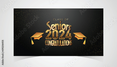 Class of 2024 Congratulations Graduates. Academic Cap and Diploma Graduation Ceremony. Vector Template for Senior Class of University, Year 2024 Banner, Party, High School or College Graduate